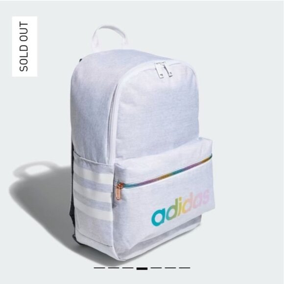 Adidas Classic 3 Stripes Rainbow Light Gray Backpack - Picture 1 of 12